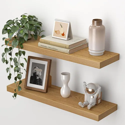 Vista 14 de Heimlove Estantes flotantes para pared, estante de 16 pulgadas para baño pequeño, almacenamiento montado y exhibición, estantes de madera para Negro