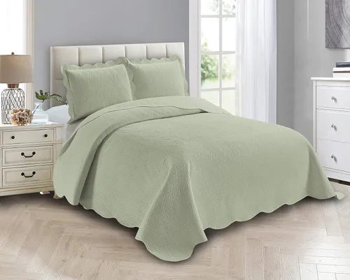 Vista 3 de Linen Plus Juego de Colcha de Lujo de Gran Tamaño con Relieve Color Beige Sólido Full/Queen Cobertor de Cama Nuevo # Ashley