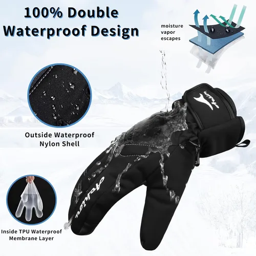 Vista 3 de Achiou Guantes de esquí para hombres y mujeres, impermeables, aislados, guantes de snowboard para pantalla táctil de invierno para -30 clima frío
