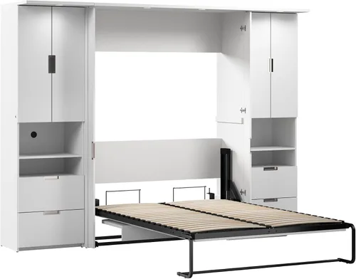 Vista 5 de Bestar Cama Full Murphy con armario de almacenamiento, blanco, lumina, 107 W