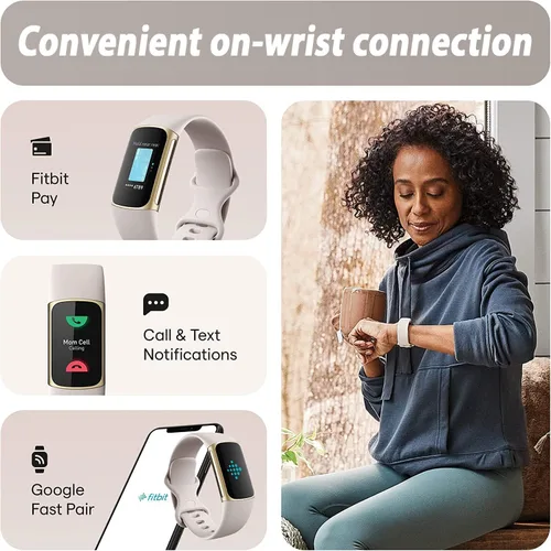 Vista 6 de Fitbit Charge 5 Advanced Fitness & Health Tracker (blanco) con GPS integrado, herramientas de gestión de estrés, paquete con 2 correas de reloj