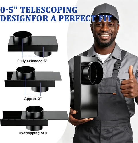 Vista 4 de Periscope Dryer Vent 84049, Stainless Steel 0-5" Adjustable Connector Kit Black