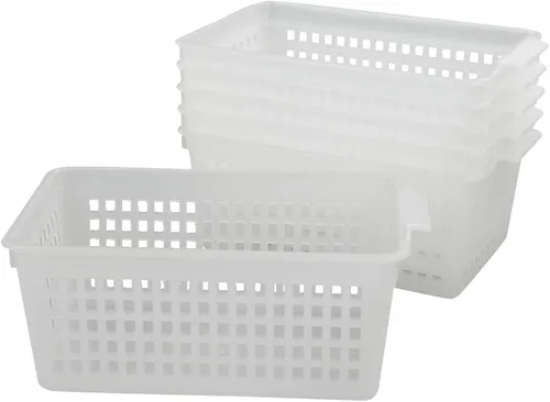 Vista 6 de Qskely - Cesta de almacenamiento de plástico transparente, rectangular, paquete de 6