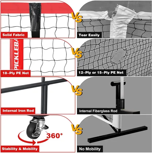 Vista 5 de Fostoy Portable Pickleball Net Set with Wheels, Regulation Size 22 FT & Half Court 11 FT, Steady Metal Frame Pickle Ball Net Set System with Carry