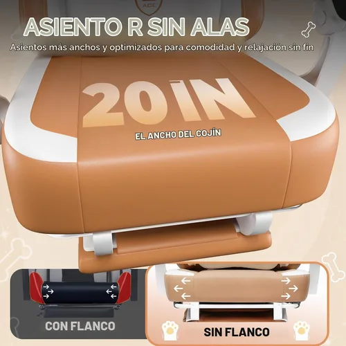 Vista 6 de GTPLAYER Silla de juegos linda con orejas de gato, ergonómica con bordado de perro, soporte lumbar de espuma viscoelástica ajustable y Marrón