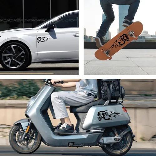 Vista 6 de TOMALL 2 calcomanías de llama de calavera para automóvil, motocicleta, tanque, de vinilo, carreras, deportes, llama a rayas, para carrito de golf