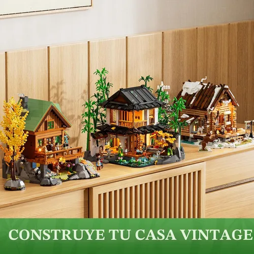 Vista 7 de Lumibricks Set de construcción de casa de bambú con iluminación - Colección de cabaña china retro y casa en el árbol con luz LED, 2432 piezas