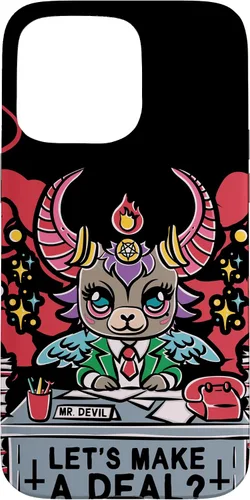 Vista 28 de Funda para iPhone 16 Kawaii Pastel Goth Make A Deal Baphomet Aesthetic Nu Cute Case
