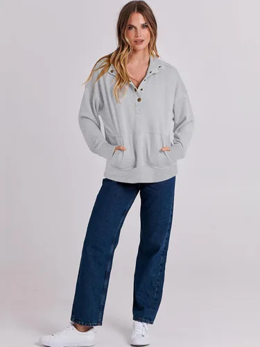 Vista 8 de ANRABESS Sudadera casual de manga larga para mujer, con botones, cuello en V, holgada, con bolsillos