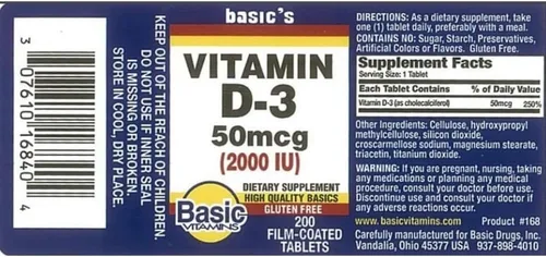 Vista 3 de Natural Vitamina D-3 2000 UI - 200 comprimidos recubiertos con película, paquete de 2