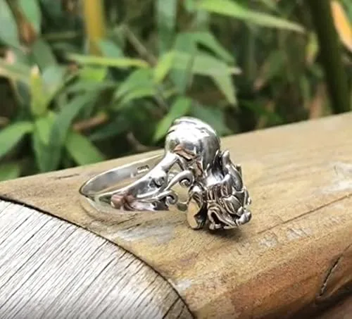 Vista 6 de Anillo de plata de ley 925 con símbolo de la suerte, dragón chino Pixiu