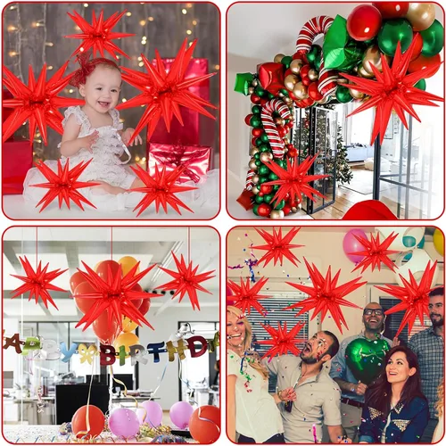Vista 6 de 10 unidades de globos de estrella roja explosión globos de estrella fulgurante globos de cono de papel de aluminio mágicos para decoraciones
