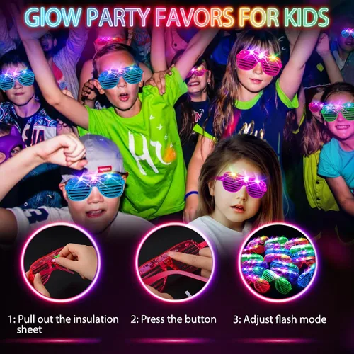 Vista 2 de SHQDD 38 lentes LED, anteojos iluminados, 5 colores, 3 modos de luz, suministros de fiesta que brillan en la oscuridad, recuerdos de fiesta de neón