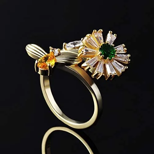 Vista 3 de Vanski Fashion - Anillo ajustable para mujer, diseño de circonio cúbico, antiansiedad, anillo de compromiso, boda