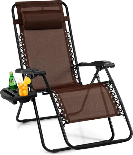 Vista 20 de Giantex Zero Gravity - Silla reclinable para patio al aire libre con portavasos y almohada extraíble, respaldo ajustable, silla de salón