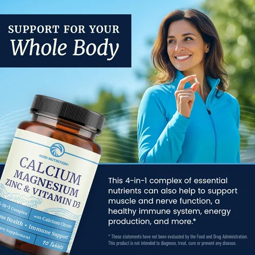 Vista 6 de Suplemento de Calcio, Magnesio, Zinc y D3 Huesos Fuertes, Dientes Saludables y Apoyo Inmune Calcio Citrato, Magnesio y Zinc con Vitamina D3