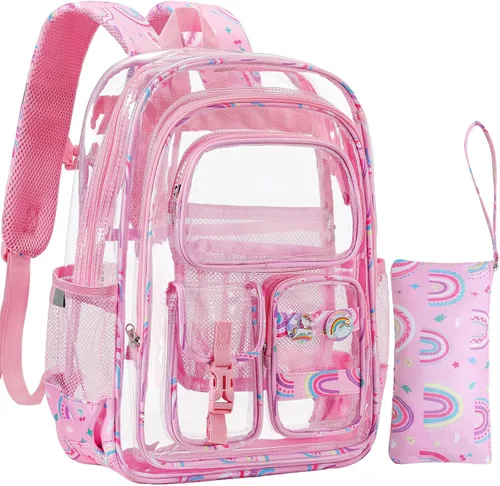 Vista 10 de Mochila transparente de tres capas, bolsa transparente resistente para niños, mochila transparente para niñas y niños (beige)