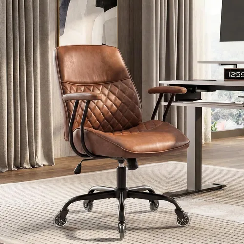 Vista 8 de NEO CHAIR Silla de oficina de cuero PU marrón con diseño ergonómico