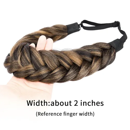 Vista 3 de Diadema de pelo sintético grueso, lanudo y esponjoso de 2 hebras de cabello trenzado, trenzado grueso, extensión elástica para mujeres y niñas
