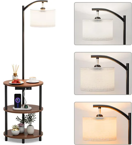 Vista 27 de Mesa auxiliar redonda pequeña, mesa decorativa ovalada de 3 niveles para espacios pequeños, mesita de noche de madera rústica y metal para sala