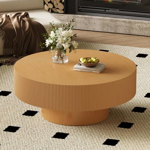 Vista 14 de Merax Mesa de café moderna redonda de 31 pulgadas con base resistente, mesas centrales de madera para sala de estar, recepción, fácil de ensamblar