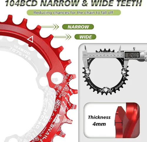 Vista 2 de BUCKLOS MTB Juego de Bielas de Bicicleta de Montaña de Una Sola Velocidad con Taper Cuadrado - 170mm Juego de Bielas con 104BCD 32/34/36/38/40/42T