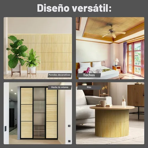 Vista 3 de Art3d - Panel de bambú natural para decoración de pared interior, panel de revestimiento de poste, techo, muebles, gabinete, oficina, 12 x 96 Crudo