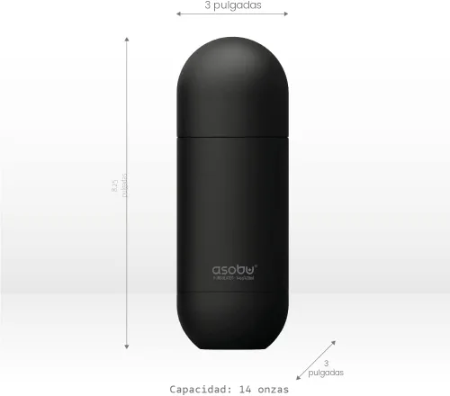 Vista 4 de Asobu Orb - Botella de agua de viaje con aislamiento de doble pared de acero inoxidable, 14 onzas (negro)