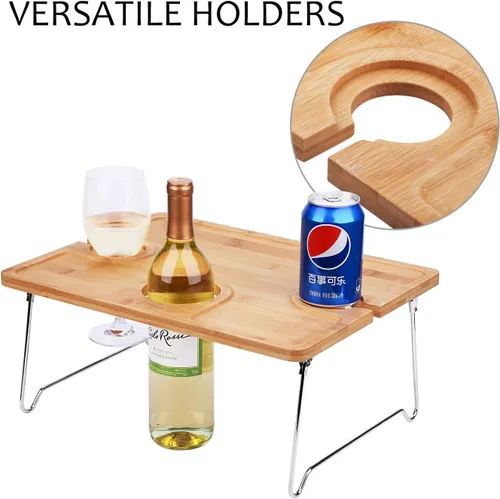 Vista 7 de Tirrinia Mesa Portátil de Picnic para Vino, Regalo de Vino Ideal para Mujeres y Hombres, Pequeña Mesa Plegable para Picnic al Aire Libre y Bandeja