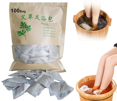 Vista 2 de 100bag Natural Mugwort Hierba Pie Remojar Ajenjo Pie Baño de Pies Polvo Spa Relax Masaje