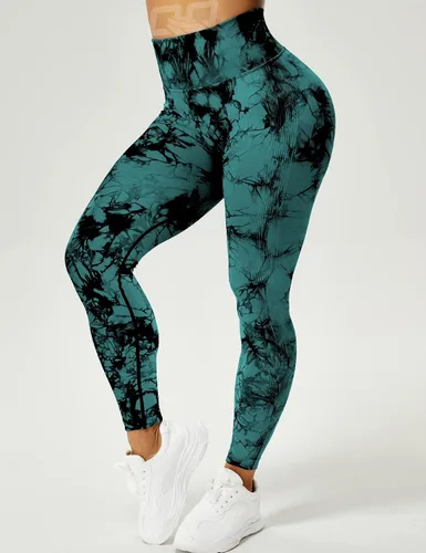 Vista 4 de QOQ Leggings de entrenamiento de cintura alta para mujer, sin costuras, levantamiento de glúteos, pantalones de yoga para gimnasio, pantalones