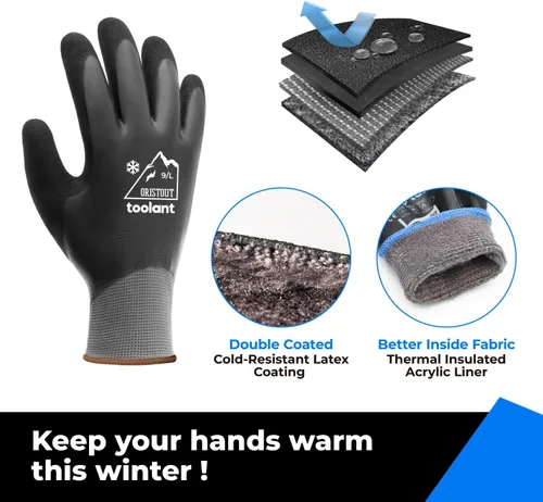 Vista 2 de Guantes de trabajo de invierno impermeables para hombres y mujeres, pantalla táctil, guantes para congelador, aislados térmicamente, para clima frío