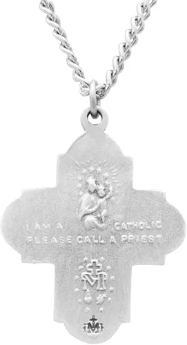 Vista 4 de Rosemarie Collections Regalo religioso tradicional católico con colgante de medalla de cruz en cuatro direcciones 24 pulgadas Peltre