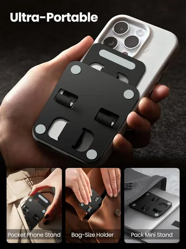 Vista 6 de Soporte de teléfono para escritorio, soporte plegable doble para teléfono celular, soporte portátil totalmente ajustable para iPhone 17, 16, 15, 14