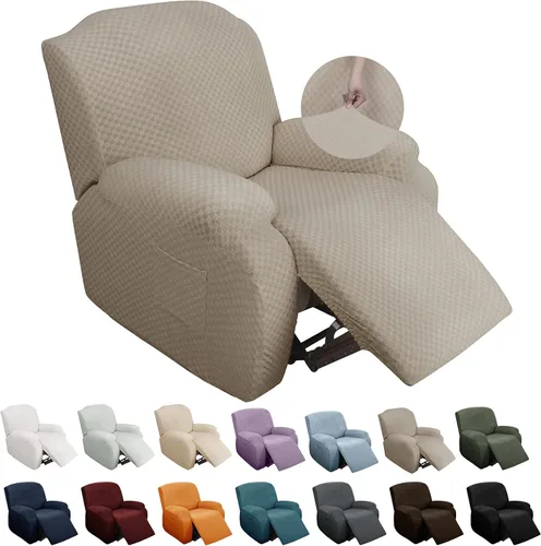 Vista 54 de YEMYHOM Funda elástica de 4 piezas para silla reclinable de jacquard con bolsillo lateral, antideslizante, ajustable, protector de muebles con parte