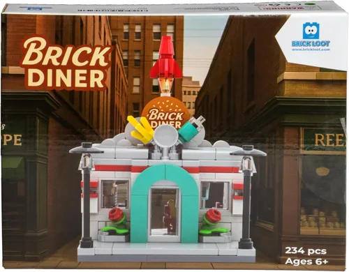 Vista 5 de Brick Loot Mini City Diner Building Set, 234 Piece Modular Restaurant Brick Toy, Collectible Mini City Building, Compatible with Major Brick Brands