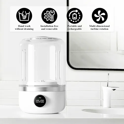 Vista 7 de Lavadora portátil, mini lavadoras inalámbricas recargables de 4000 mAh, lavadora de ropa interior de 1 litro, lavadora compacta plegable para ropa