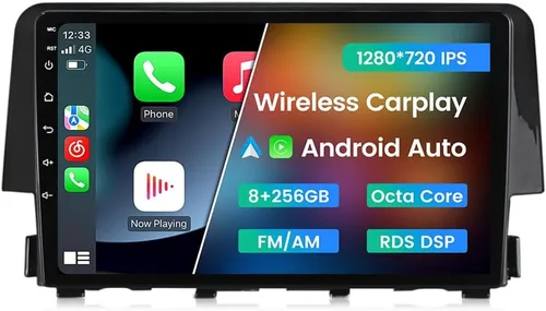 Vista 10 de Radio Android estéreo para Honda Civic 2016-2021, Biorunn 9 pulgadas GPS inalámbrico con cable Car-Play Android Auto IPS pantalla táctil navegación