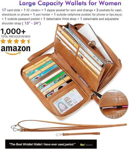 Vista 2 de nuoku Cartera RFID para mujer bolso cruzado con cremallera alrededor de 2 correas