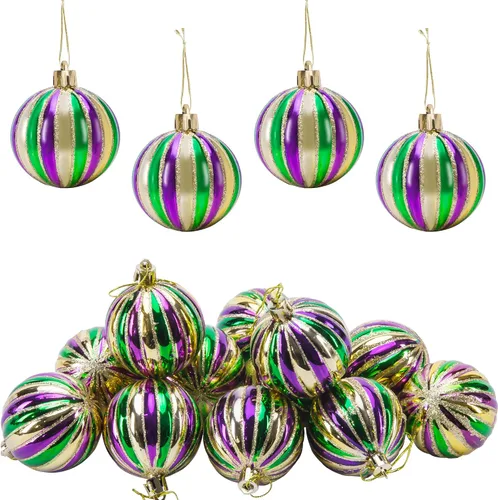 Vista 8 de Watayo 24 adornos de bola con purpurina – Bolas colgantes inastillables de 1.6 pulgadas, bolas de árbol moradas, doradas y verdes para fiestas