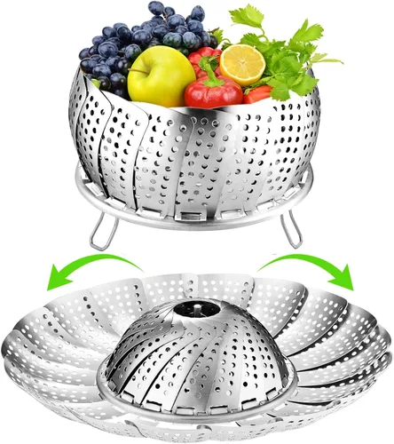 Vista 8 de FOFAYU Cesta de Vapor de Verduras para Cocinar, Cesta de Vapor de Acero Inoxidable para Vegetales, Pescado y Comida, Vaporizadores Plegables
