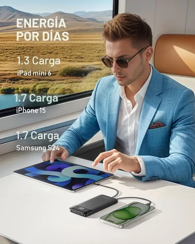 Vista 6 de Charmast Cargador portátil con cables incorporados, batería externa delgada de 10,000 mAh, cargador externo de alta velocidad con puerto USB C
