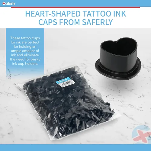 Vista 2 de Saferly Tapas de tinta de tatuaje de corazón con base para tatuaje, tatuaje, soporte de pigmento desechable, suministros de tatuaje de microblading