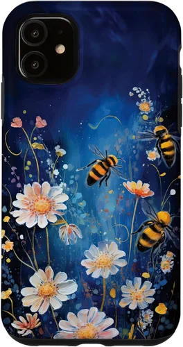 Vista 8 de Bees and Wildflowers on Dark Blue Case for iPhone 17