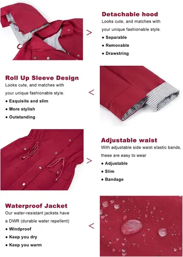 Vista 5 de Twinklady - Chaqueta de lluvia femenina, impermeables rayados de montañismo, gabardinas livianas con capucha para intemperie