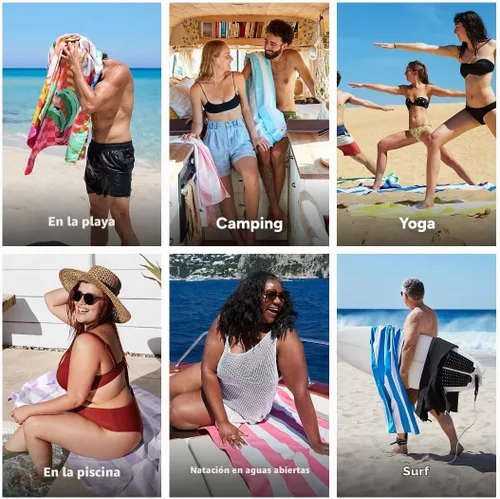 Vista 4 de Dock & Bay Toalla de playa - Secado rápido, sin arena - Compacta, ligera - 100% reciclada - Incluye bolsa - Banana Karma - Extra grande