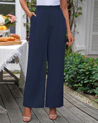 Vista 2 de GRAPENT Pantalones de pierna ancha para mujer, pantalones de vestir holgados de tiro alto para oficina, trabajo, negocios o uso informal