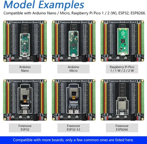 Vista 3 de Freenove Placa de Expansión Universal Compatible con Arduino Nano Micro Raspberry Pi Pico 1 2 W ESP32 ESP8266, Escudo de Bloque de Terminales HAT