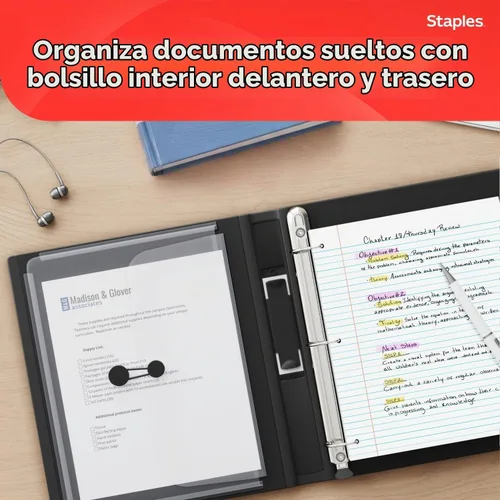 Vista 5 de Carpeta con anillos en forma de "D" de 1 pulgada para mejor visualización Staples, Negro