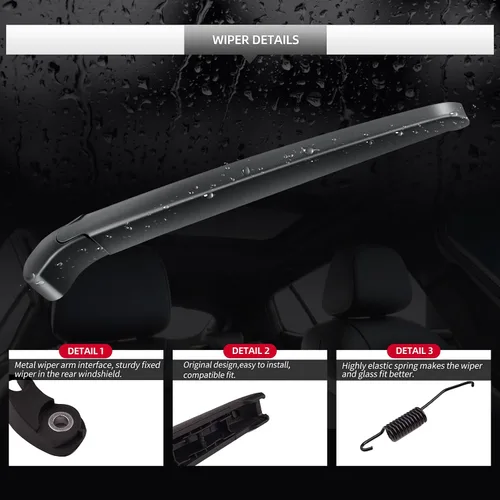 Vista 5 de Juego de limpiaparabrisas trasero, 2 piezas de limpiaparabrisas trasero y brazo de repuesto para BMW X5 E70 2007-2013, conjunto de brazo